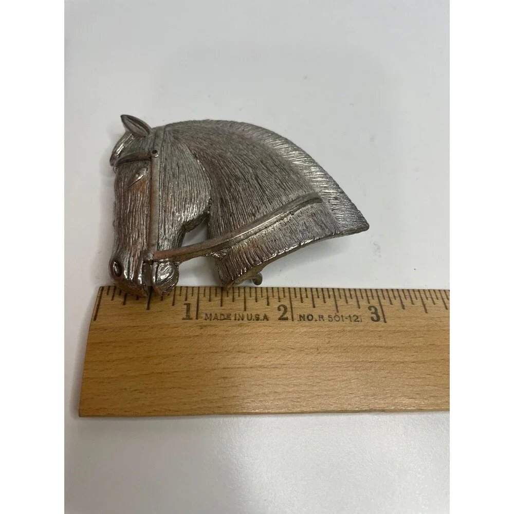 rare! Vintage Gay Boyer silver tone Horse Head Belt Buckle Equestrian